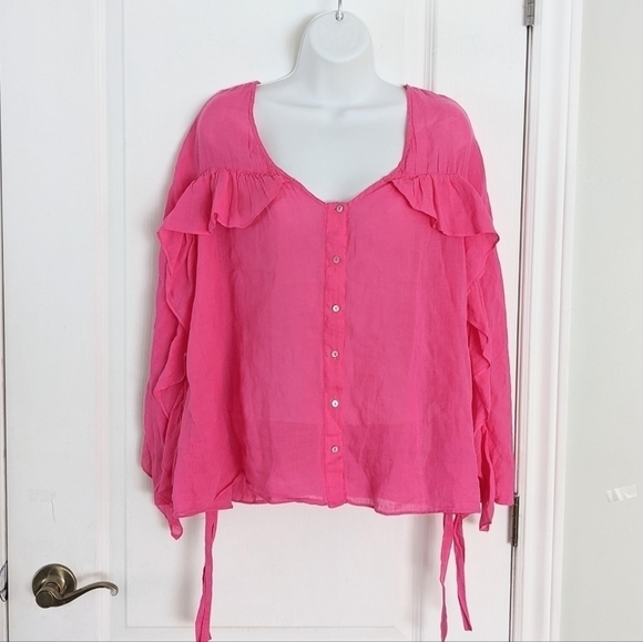ZARA barbie pink ruffle cotton top shirt size Medium B1 - Picture 3 of 10